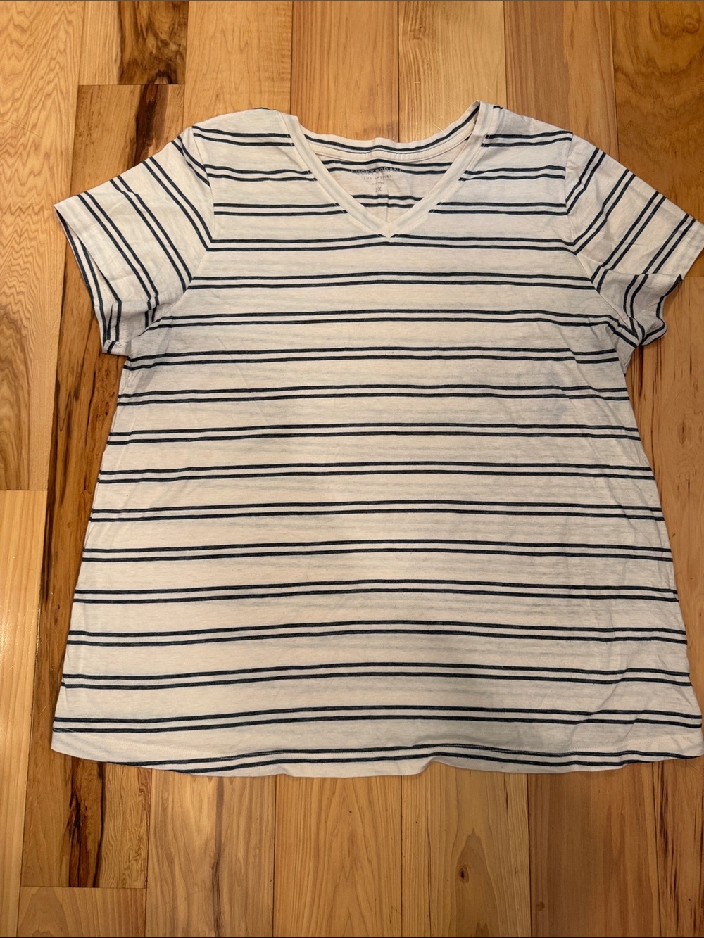 Lucky Brand White Tee with Navy Stripe Size 2X
